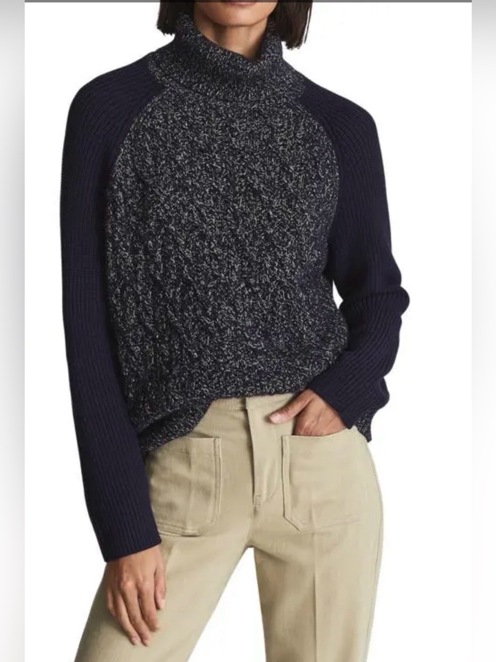 Reiss Navy Marled Cowl Neck Sweater wool size S